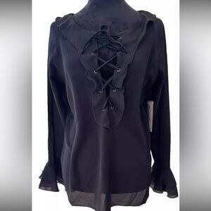 🆕Borcellini collection exclusives all black sheer ladies medium‎ blouse NWT 90s